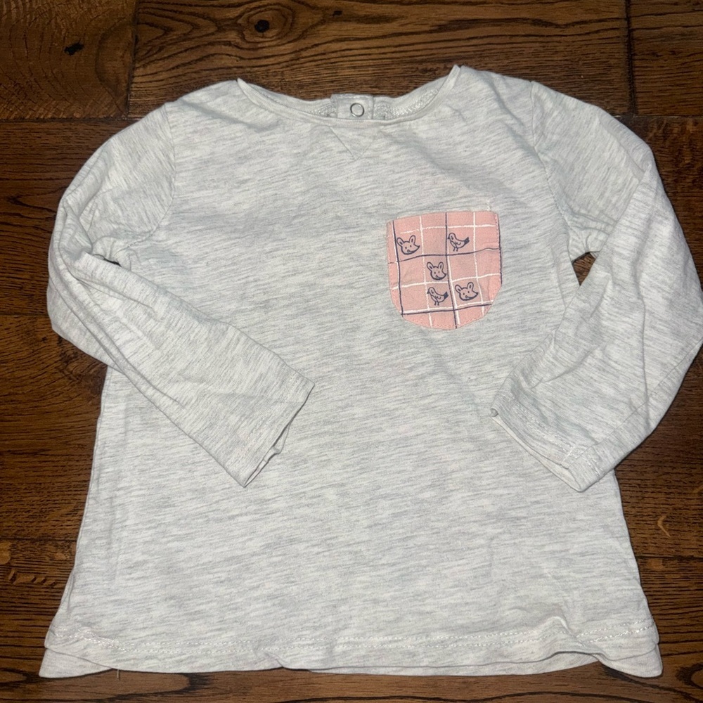 Zara Girl Grey Long Sleeve Pocket Tee Size 2/3